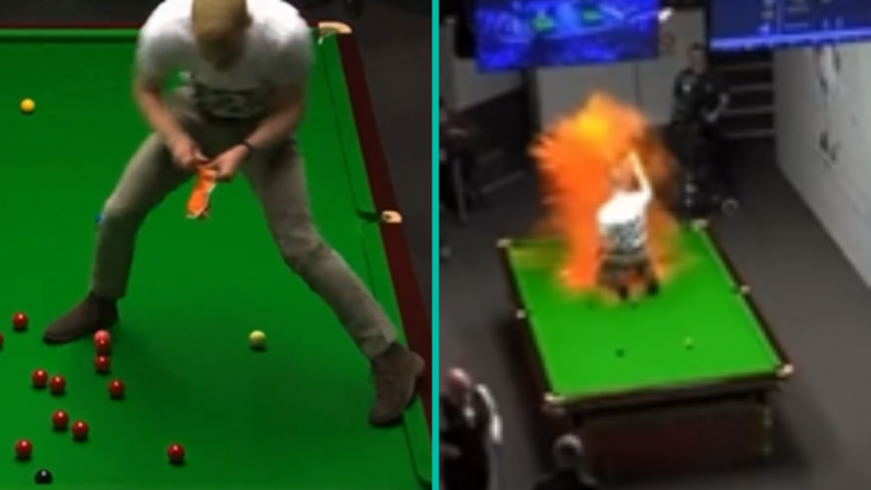 Mad Scenes At The Snooker As Protestor Hops On Table And Stops Play
