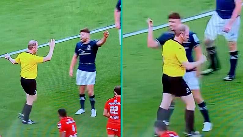 Ref Mic Picks Up Ross Byrne's Animated Reaction To Jordan Larmour Error