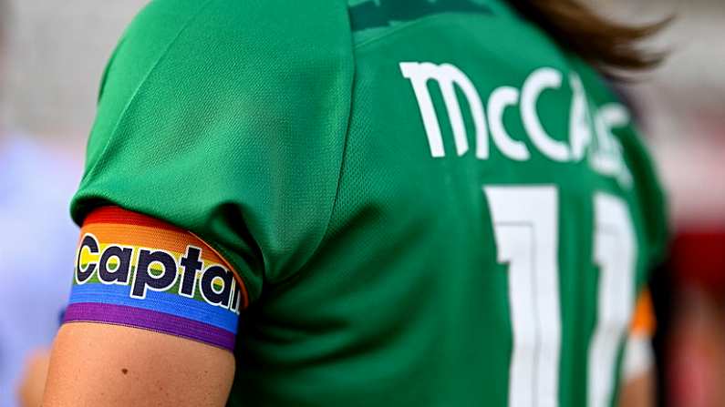 22 February 2023; A detailed view of the captain's armband worn by Katie McCabe of Republic of Ireland after the international friendly match between China PR and Republic of Ireland at Estadio Nuevo Mirador in Algeciras, Spain. Photo by Stephen McCarthy/Sportsfile