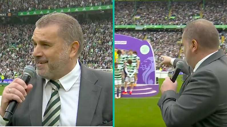 Ange Postecoglou Delivers Rousing ' Champions' Speech As Celtic Lift SPL Trophy