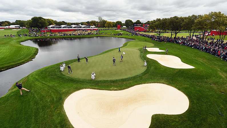 28 September 2016; A general view of the 17th green during a practice round ahead of The 2016 Ryder Cup Matches at the Hazeltine National Golf Club in Chaska, Minnesota, USA. Photo by Ramsey Cardy/Sportsfile