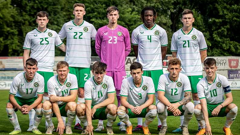 19 June 2023; The Republic of Ireland team before the International friendly match between the Republic of Ireland U21's and Kuwait U22's at Parktherme Arena in Bad Radkersburg, Austria. Photo by Blaz Weindorfer/Sportsfile