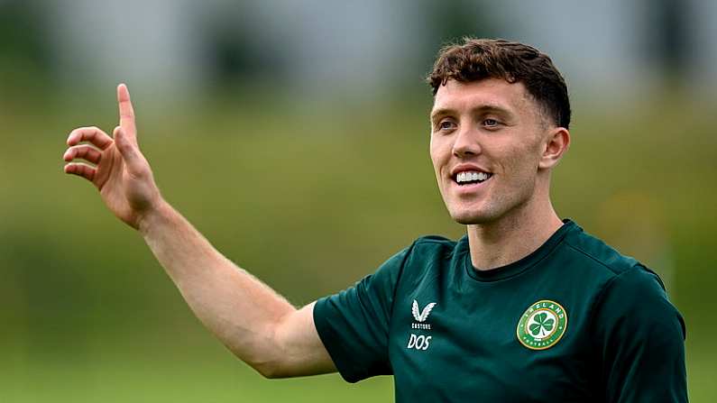 18 June 2023; Dara O'Shea during a Republic of Ireland training session at the FAI National Training Centre in Abbotstown, Dublin. Photo by Stephen McCarthy/Sportsfile