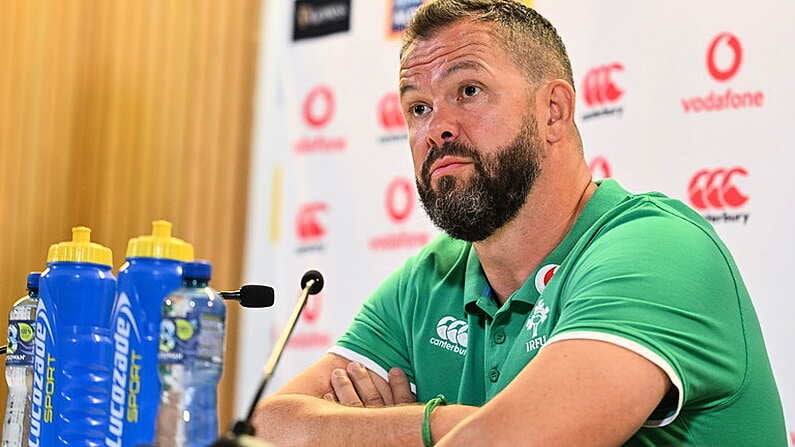 17 August 2023; Ireland head coach Andy Farrell during an Ireland rugby media conference at Aviva Stadium in Dublin. Photo by Tyler Miller/Sportsfile