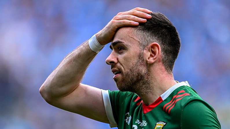 2 July 2023; Kevin McLoughlin of Mayo after his side's defeat in the GAA Football All-Ireland Senior Championship quarter-final match between Dublin and Mayo at Croke Park in Dublin. Photo by Piaras O Midheach/Sportsfile