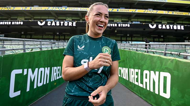 22 September 2023; Katie McCabe during a Republic of Ireland women training session at the Aviva Stadium in Dublin. Photo by Stephen McCarthy/Sportsfile