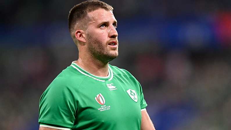 7 October 2023; Stuart McCloskey of Ireland during the 2023 Rugby World Cup Pool B match between Ireland and Scotland at the Stade de France in Paris, France. Photo by Ramsey Cardy/Sportsfile