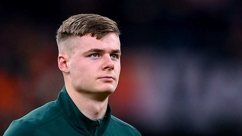 18 November 2023; Evan Ferguson of Republic of Ireland before the UEFA EURO 2024 Championship qualifying group B match between Netherlands and Republic of Ireland at Johan Cruijff ArenA in Amsterdam, Netherlands. Photo by Seb Daly/Sportsfile