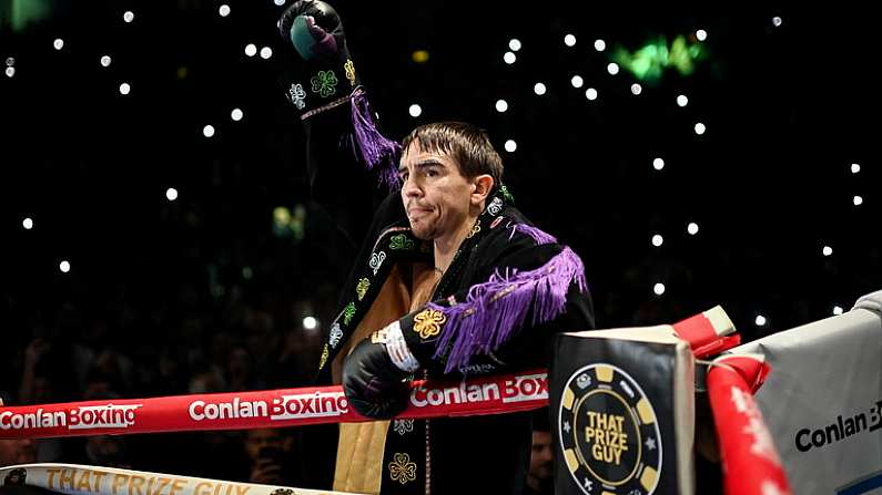 10 December 2022; Michael Conlan before his featherweight bout against Karim Guerfi bout at the SSE Arena in Belfast. Photo by Ramsey Cardy/Sportsfile