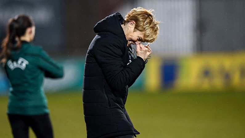 5 March 2020; Republic of Ireland manager Vera Pauw celebrates at the final whistle of the UEFA Women's 2021 European Championships Qualifier match between Republic of Ireland and Greece at Tallaght Stadium in Dublin. Photo by Stephen McCarthy/Sportsfile