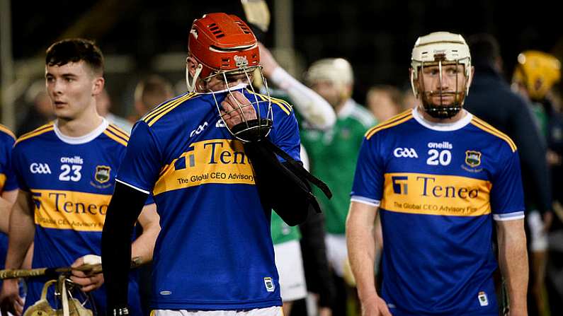 25 January 2020; Craig Morgan, Dillon Quirke and Paul Flynn of Tipperary after the Allianz Hurling League Division 1 Group A Round 1 match between Tipperary and Limerick at Semple Stadium in Thurles, Tipperary. Photo by Diarmuid Greene/Sportsfile