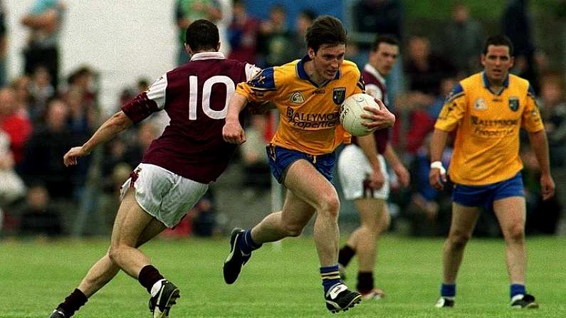 3 June 2001; Roscommon's Conor Connelly is tackled by Joe Bergin, Galway. Galway v Roscommon, Connacht Senior Football Championship, Tuam Stadium. Tuam, Galway. Picture credit; Damien Eagers / SPORTSFILE