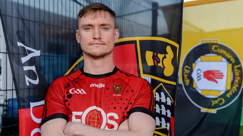 30 April 2018; Caolan Mooney of Down during the launch of the Ulster Senior Football Championship 2018 in Strabane, Co Tyrone. Photo by Oliver McVeigh/Sportsfile