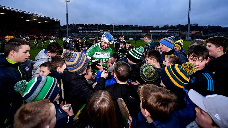 5 January 2020; TJ Reid of Ballyhale Shamrocks signs autographs following the AIB GAA Hurling All-Ireland Senior Club Championship semi-final between Ballyhale Shamrocks and Slaughtnell at Pairc Esler in Newry, Co. Down. Photo by David Fitzgerald/Sportsfile