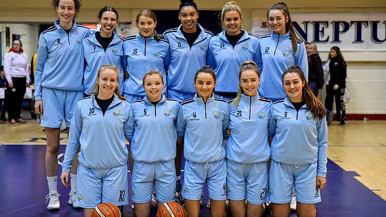 11 January 2020; The DCU Mercy team prior to the Hula Hoops Women's Paudie O'Connor National Cup Semi-Final match between DCU Mercy and Singleton Supervalu Brunell at Neptune Stadium in Cork. Photo by Brendan Moran/Sportsfile