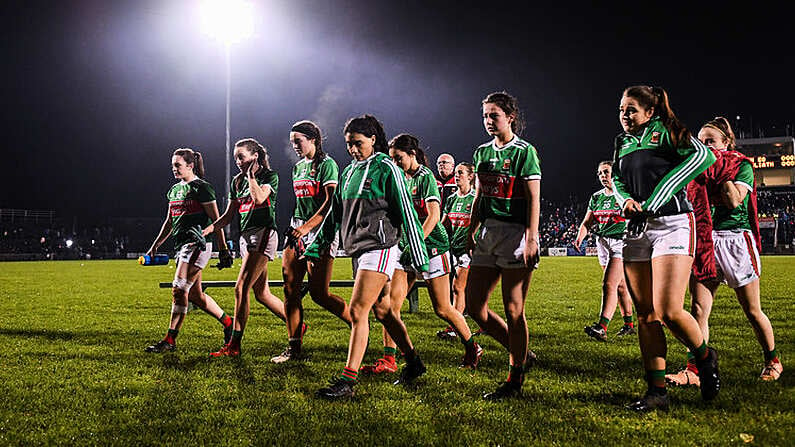 1 February 2020; Mayo players leave the field following the Lidl Ladies National Football League Division 1 Round 2 match between Mayo and Dublin at Elverys MacHale Park in Castlebar, Mayo. Photo by Harry Murphy/Sportsfile