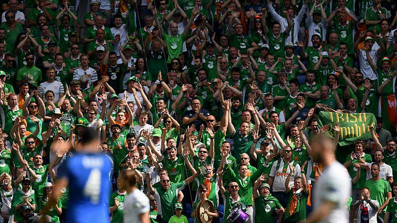 26 June 2016; Republic of Ireland supporters during the UEFA Euro 2016 Round of 16 match between France and Republic of Ireland at Stade des Lumieres in Lyon, France. Photo by Stephen McCarthy/Sportsfile