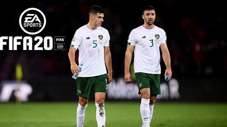 15 October 2019; John Egan, left, and Enda Stevens of Republic of Ireland following the UEFA EURO2020 Qualifier match between Switzerland and Republic of Ireland at Stade de Geneve in Geneva, Switzerland. Photo by Stephen McCarthy/Sportsfile