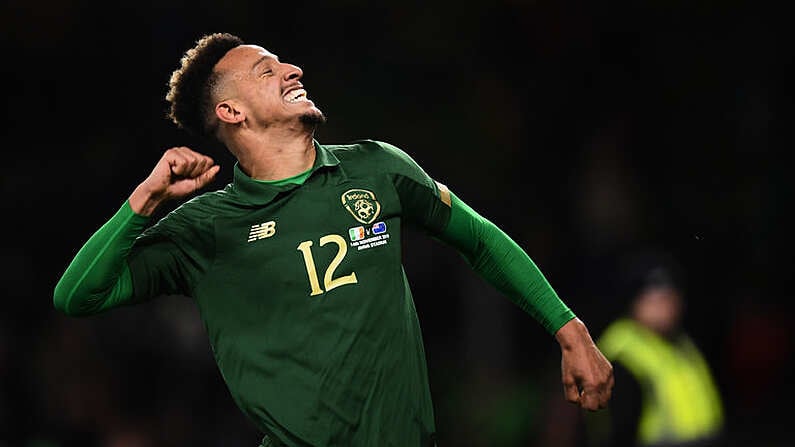 14 November 2019; Callum Robinson of Republic of Ireland celebrates after scoring his side's third goal during the International Friendly match between Republic of Ireland and New Zealand at the Aviva Stadium in Dublin. Photo by Stephen McCarthy/Sportsfile