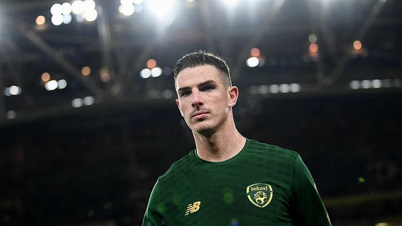 18 November 2019; Ciaran Clark of Republic of Ireland prior to the UEFA EURO2020 Qualifier match between Republic of Ireland and Denmark at the Aviva Stadium in Dublin. Photo by Stephen McCarthy/Sportsfile