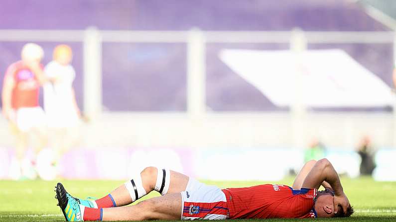 17 March 2019; Fintan Burke of St Thomas' goes down injured during the AIB GAA Hurling All-Ireland Senior Club Championship Final match between Ballyhale Shamrocks and St Thomas' at Croke Park in Dublin. Photo by Harry Murphy/Sportsfile