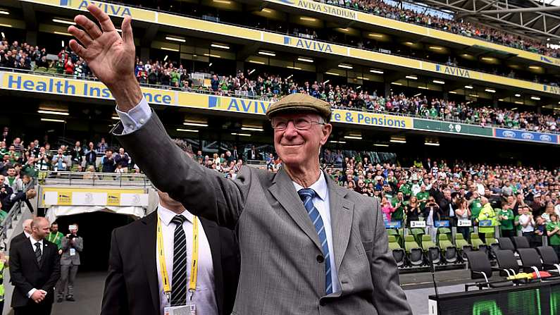 7 June 2015; Former Republic of Ireland manager Jack Charlton is introduced to the crowd ahead of the Three International Friendly match between Republic of Ireland and England at the Aviva Stadium, Lansdowne Road in Dublin. Photo by David Maher/Sportsfile