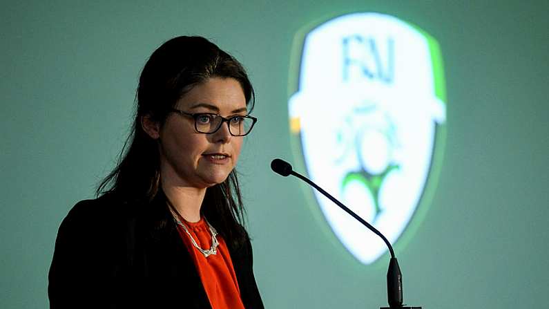 29 December 2019; FAI Chief Operating Officer Rea Walshe during the FAI Annual General Meeting at the Citywest Hotel in Dublin. Photo by Ramsey Cardy/Sportsfile