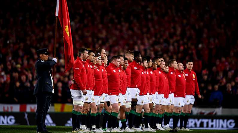 24 June 2017; The British and Irish Lions stand for the national anthem prior to the First Test match between New Zealand All Blacks and the British & Irish Lions at Eden Park in Auckland, New Zealand. Photo by Stephen McCarthy/Sportsfile