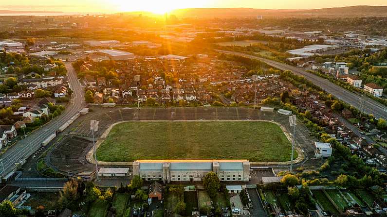 11 June 2020; A general view of Casement Park in Belfast, Northern Ireland. Located on Andersonstown Road in the west of the city, Casement Park serves as the home ground of the Antrim football and hurling teams. The stadium is currently closed and in a state of dereliction, with redevelopment plans pending now for several years. Photo by Stephen McCarthy/Sportsfile