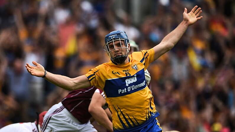 5 August 2018; Shane O'Donnell of Clare celebrates after scoring his side's first goal during the GAA Hurling All-Ireland Senior Championship semi-final replay match between Galway and Clare at Semple Stadium in Thurles, Co Tipperary. Photo by Diarmuid Greene/Sportsfile