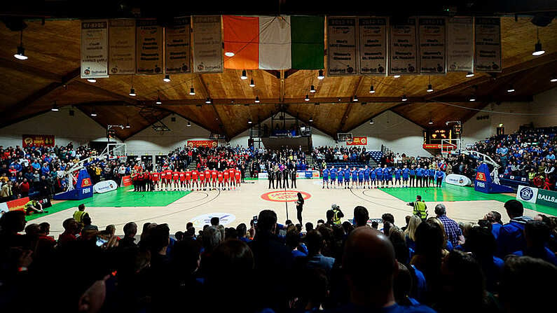 25 January 2020; A General view of Griffith College Templeogue prior to the Hula Hoops Pat Duffy National Cup Final between DBS Eanna v Griffith College Templeogue at the National Basketball Arena in Tallaght, Dublin.Amhran na bhFiann Photo by Harry Murphy/Sportsfile