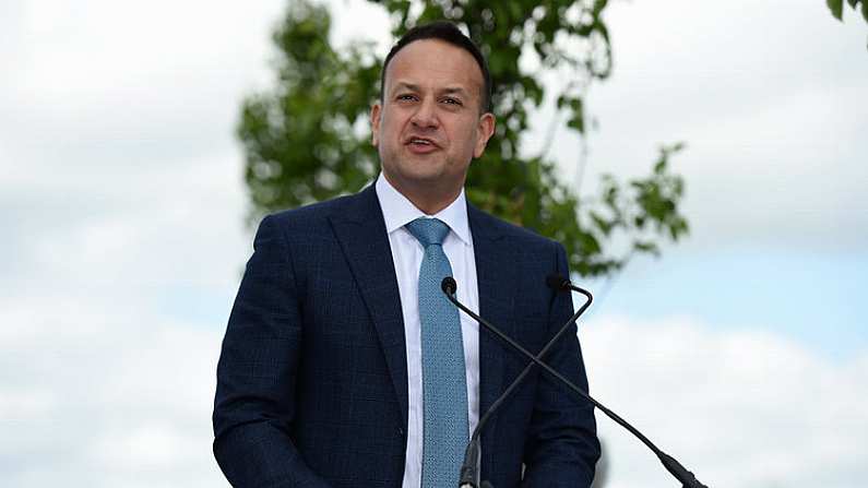 26 May 2019; Taoiseach Leo Varadkar speaking during the official opening of the new stand and facilities at The Curragh Racecourse in Kildare. Photo by Barry Cregg/Sportsfile