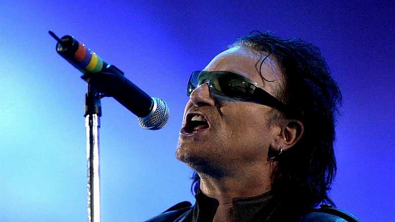 21 June 2003; Bono of U2 performing during the Opening Ceremony of the 2003 Special Olympics World Games, Croke Park, Dublin. Pool Picture; Brendan Moran *EDI*