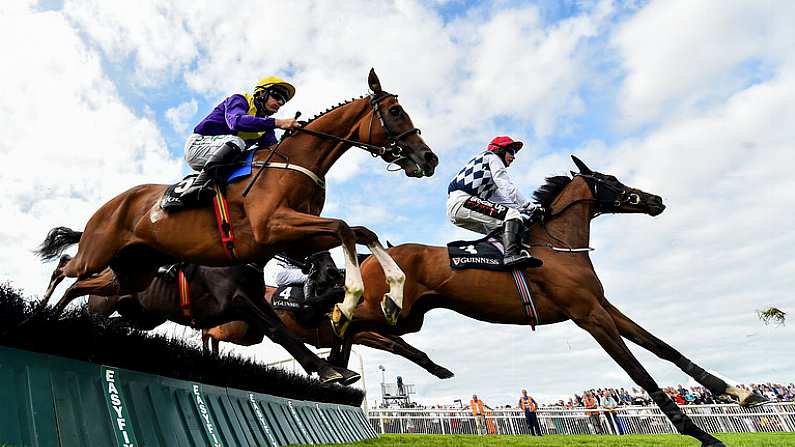 1 August 2019; Foveros, with Paul Townend up, jumps the eighth on their way to winning the Guinness Novice Hurdle on Day Four of the Galway Races Summer Festival 2019 in Ballybrit, Galway. Photo by Seb Daly/Sportsfile