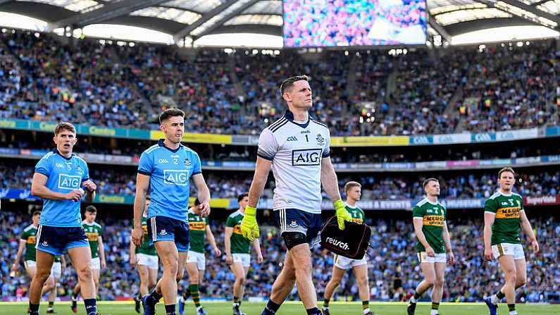 14 September 2019; Dublin captain Stephen Cluxton leads his side during the pre-match parade prior to the GAA Football All-Ireland Senior Championship Final Replay between Dublin and Kerry at Croke Park in Dublin. Photo by Stephen McCarthy/Sportsfile