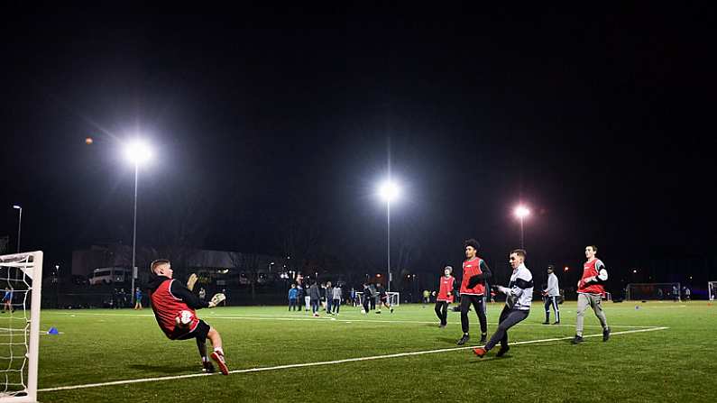 6 December 2019; A general view of match action during the Late Nite League Finals at Irishtown Stadium in Dublin. Photo by Harry Murphy/Sportsfile