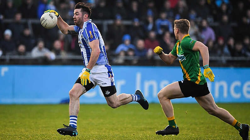 3 November 2019; Michael Darragh MacAuley of Ballyboden St Enda's in action against Cian Murphy of Thomas Davis during the Dublin County Senior Club Football Championship Final match between Thomas Davis and Ballyboden St Enda's at Parnell Park in Dublin. Photo by Brendan Moran/Sportsfile