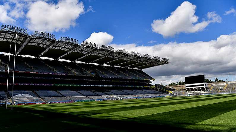 13 May 2020; A general view of Croke Park, with the Hogan Stand to the fore, during a Health Service Executive / GAA media walkabout of the testing facilities in Croke Park in Dublin. On 16th March, the GAA offered up Croke Park stadium to the Health Service Executive of Ireland as a walk up or drive-thru venue for testing members of the public, by appointment only, during the coronavirus (Covid19) pandemic. Photo by Ray McManus/Sportsfile