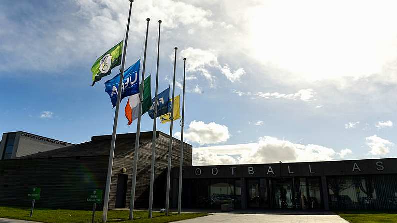 20 March 2017; A general view of the flags flying at half-mast at FAI National Training Centre in Abbotstown Co. Dublin, before the Republic of Ireland squad training in respect of the late Derry City captain Ryan McBride who passed away suddenly on 19 March 2017 at the age of 27. Photo by David Maher/Sportsfile