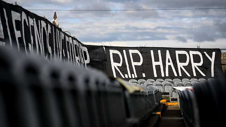 31 July 2020; Flags at Oriel Park in tribute to the late Dundalk groundsman and videographer Harry Taaffe prior to the SSE Airtricity League Premier Division match between Dundalk and St Patrick's Athletic at Oriel Park in Dundalk, Louth. The SSE Airtricity League Premier Division made its return today after 146 days in lockdown but behind closed doors due to the ongoing Coronavirus restrictions. Photo by Stephen McCarthy/Sportsfile