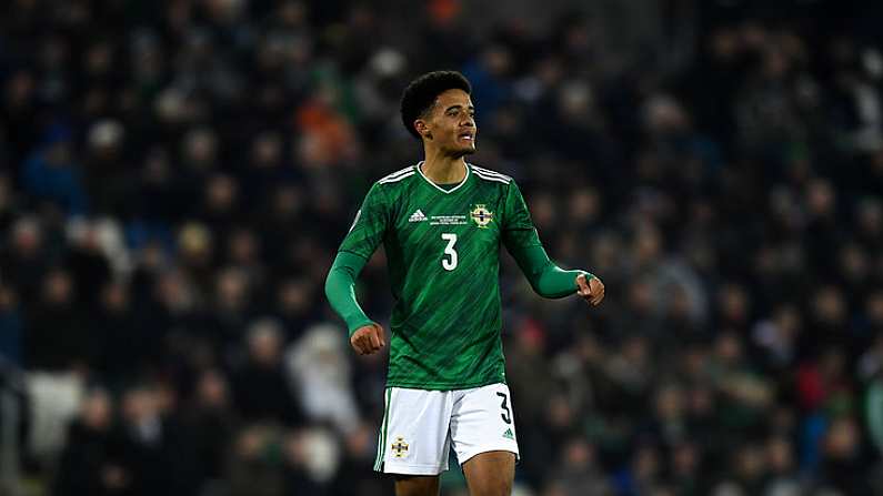 16 November 2019; Jamal Lewis of Northern Ireland during the UEFA EURO2020 Qualifier - Group C match between Northern Ireland and Netherlands at the National Football Stadium at Windsor Park in Belfast. Photo by David Fitzgerald/Sportsfile