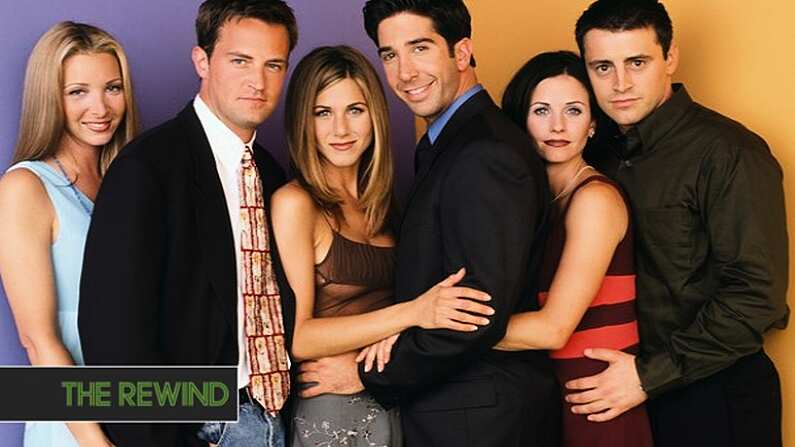 FRIENDS -- Pictured: (l-r) Lisa Kudrow as Phoebe Buffay, Matthew Perry as Chandler Bing, Jennifer Aniston as Rachel Green, David Schwimmer as Ross Geller, Courteney Cox as Monica Geller, Matt LeBlanc as Joey Tribbiani,  (Photo by Jon Ragel/NBC/NBCU Photo Bank via Getty Images)