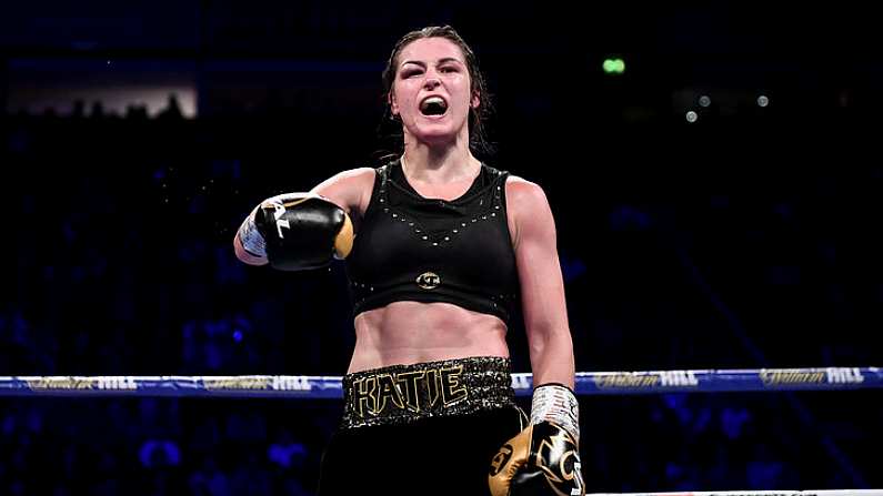 2 November 2019; Katie Taylor following her WBO Women's Super-Lightweight World title fight victroy ove Christina Linardatou at the Manchester Arena in Manchester, England. Photo by Stephen McCarthy/Sportsfile