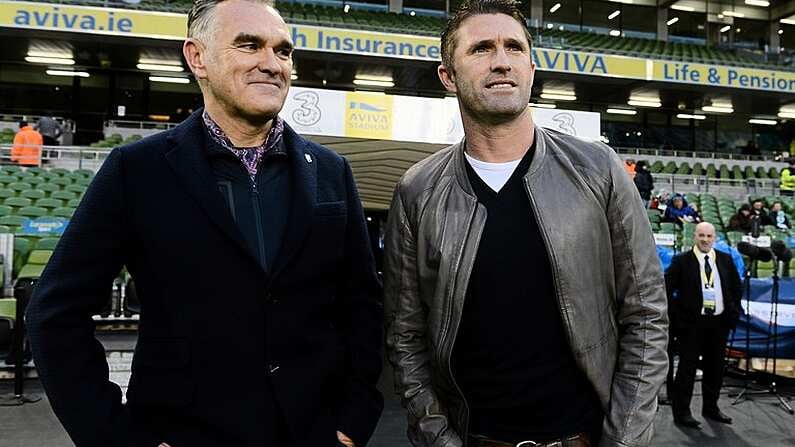 26 March 2013; Republic of Ireland's Robbie Keane meets Morrissey, former frontman of The Smiths, ahead of the game. Aviva Stadium, Lansdowne Road, Dublin. Picture credit: David Maher / SPORTSFILE