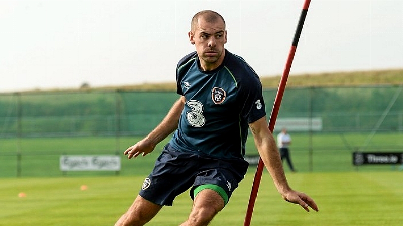 5 September 2014; Republic of Ireland's Darron Gibson during squad training ahead of their UEFA EURO 2016 Championship Qualifer against Georgia on Sunday. Republic of Ireland Squad Training, Gannon Park, Malahide, Co. Dublin. Picture credit: Paul Mohan / SPORTSFILE