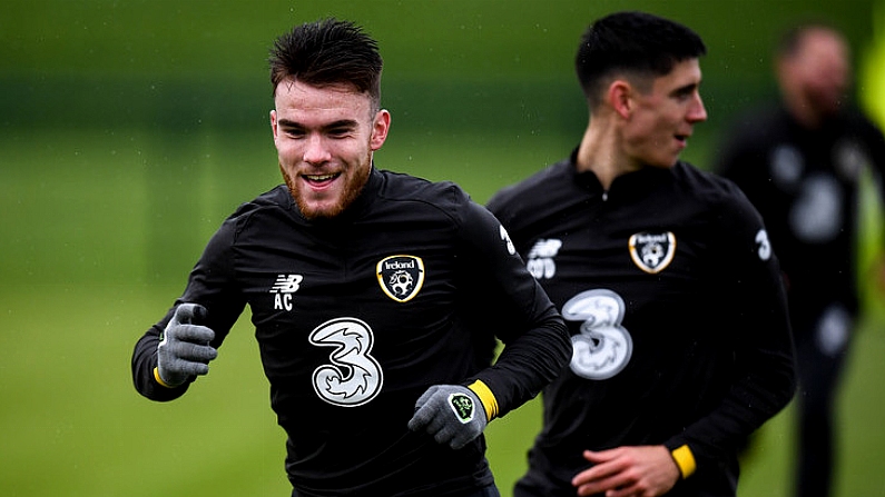 10 October 2019; Aaron Connolly and Callum O'Dowda, right, during a Republic of Ireland training session at the FAI National Training Centre in Abbotstown, Dublin. Photo by Stephen McCarthy/Sportsfile