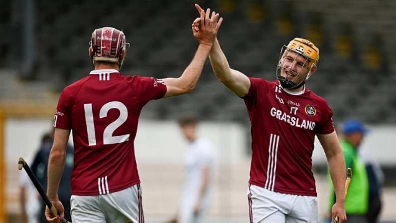 22 August 2020; Oisin Gough, right, and Aidan Nolan of Dicksboro celebrate following the Kilkenny County Senior Hurling League Final match between O'Loughlin Gaels and Dicksboro at UPMC Nowlan Park in Kilkenny. Photo by Harry Murphy/Sportsfile