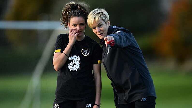 8 November 2019; Manager Vera Pauw, right, and Leanne Kiernan during a Republic of Ireland WNT training session at Johnstown House in Enfield, Meath. Photo by Seb Daly/Sportsfile