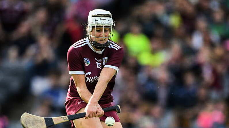 8 September 2019; Ailish O'Reilly of Galway scores her side's third goal during the Liberty Insurance All-Ireland Senior Camogie Championship Final match between Galway and Kilkenny at Croke Park in Dublin. Photo by Piaras O Midheach/Sportsfile