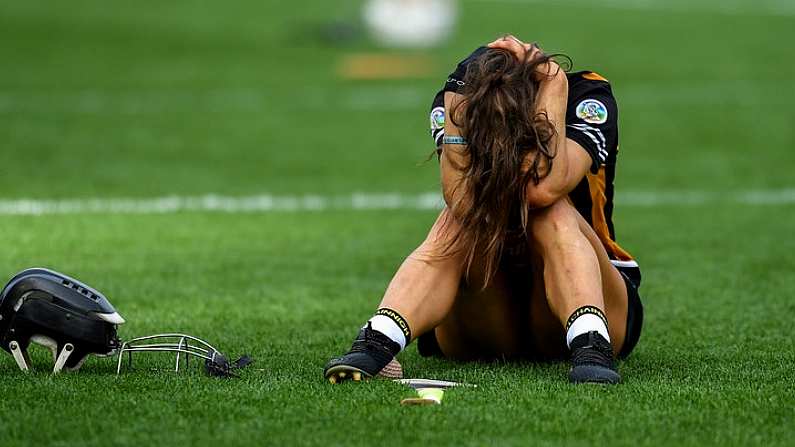 8 September 2019; Katie Power of Kilkenny dejected after the Liberty Insurance All-Ireland Senior Camogie Championship Final match between Galway and Kilkenny at Croke Park in Dublin. Photo by Piaras O Midheach/Sportsfile